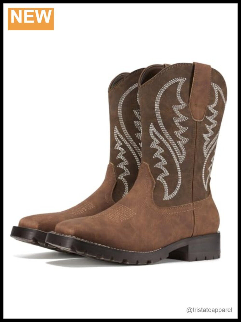 Western Cowboy Boots Square Toe Mid-Calf Synthetic Leather Pull-On